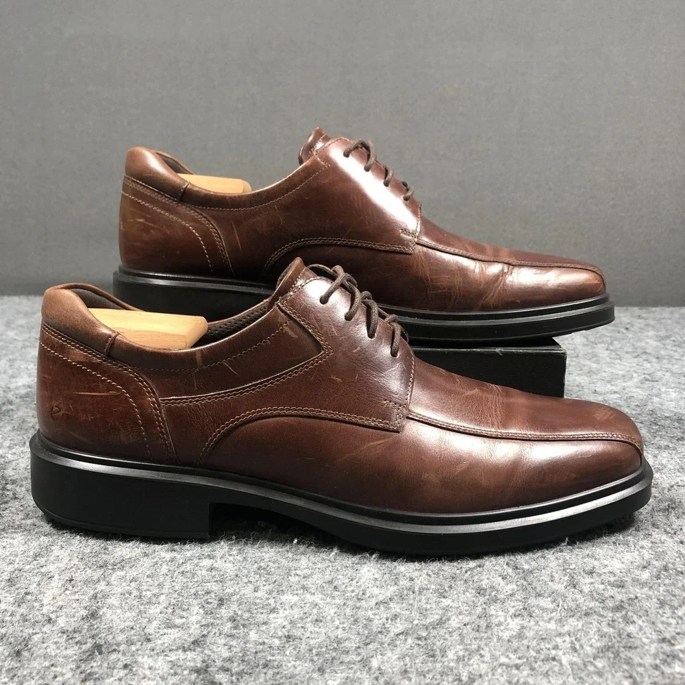 Ecco Helsinki 2 Shoes Mens 11.5 Brown Leather Derby Square Toe Comfort Dress